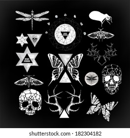 Abstract  gothic sacral illustration with polygon,  crystal design element, symbol, sign for tattoo