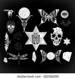 Abstract  gothic sacral illustration with polygon,  crystal design element, symbol, sign for tattoo