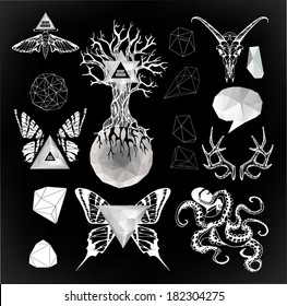 Abstract  gothic sacral illustration with polygon,  crystal design element, symbol, sign for tattoo