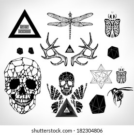 Abstract  gothic sacral illustration with polygon,  crystal design element, symbol, sign for tattoo