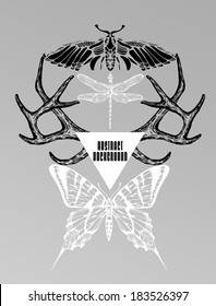Abstract  gothic sacral illustration with polygon,  crystal design element, symbol, sign for tattoo