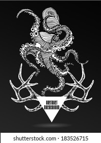 Abstract  gothic sacral illustration with polygon,  crystal design element, symbol, sign for tattoo