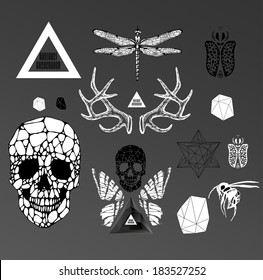 Abstract  gothic sacral illustration with polygon,  crystal design element, symbol, sign for tattoo