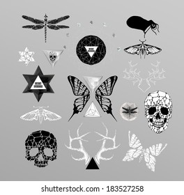 Abstract  gothic sacral illustration with polygon,  crystal design element, symbol, sign for tattoo