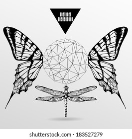 Abstract  gothic sacral illustration with polygon,  crystal design element, symbol, sign for tattoo
