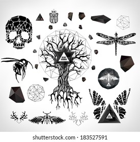 Abstract  gothic sacral illustration with polygon,  crystal design element, symbol, sign for tattoo