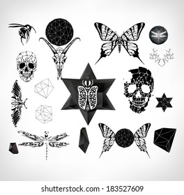 Abstract  gothic sacral illustration with polygon,  crystal design element, symbol, sign for tattoo