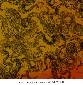 Abstract  gothic thin line design element, octopus, symbol, sign for tattoo