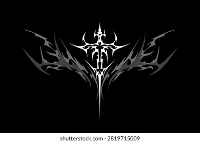 Abstract gothic tribal cross sword vector. Sharp symmetrical wing design ideal for streetwear clothing prints