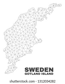 Abstract Gotland Island map isolated on a white background. Triangular mesh model in black color of Gotland Island map. Polygonal geographic scheme designed for political illustrations.