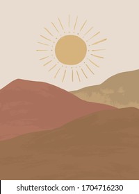 Abstract gouache background. Minimal vector design.Desert sunset. Landscape art