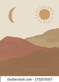 Abstract gouache background. Minimal vector design.Desert sunset. Landscape art