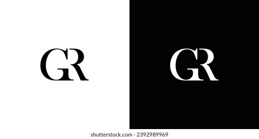 Abstract GR Creative Serif Logo Design Icon Branding Vector in black and white color