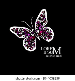 Abstract graceful butterfly from flowers and hearts. Vector