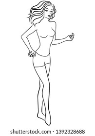 Abstract graceful young woman in motion isolated on the white background, hand drawing vector outline