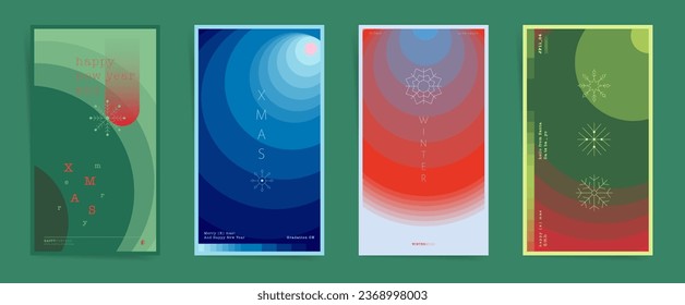 Abstract gradation vertical stories, minimal cover template design set for poster, social media post and stories banners. Christmas and New Year Holidays post. Vector aesthetic winter set.