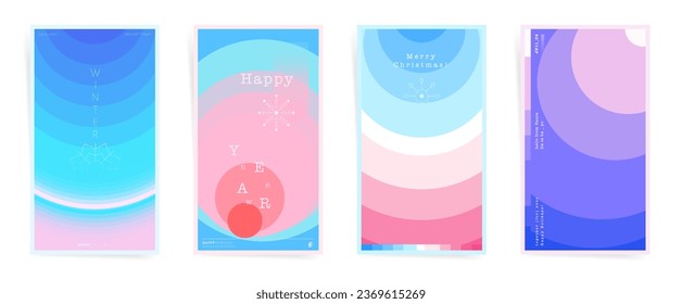 Abstract gradation vertical stories, minimal cover template design set for poster, social media post and stories banners. Christmas and New Year Holidays post. Vector aesthetic winter set.