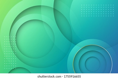 Abstract gradient 3D circle papercut layer background with gold line effect