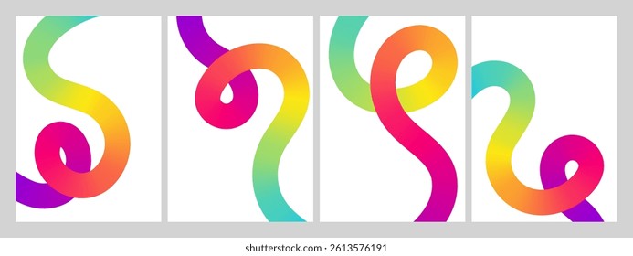 Abstract gradient with 3D curved color lines on white background, vector posters and modern print designs