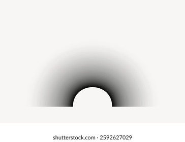 Abstract gradient art with a black semicircle. Minimalist design features a black semicircle. Gradient art with a black semicircle on a white background. Isolated vector illustration.