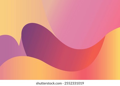 Obra de arte de gradiente Abstractas con Formas orgánicas y ondas de color púrpura oscuro que mezcla los tonos rosa, naranja y amarillo
