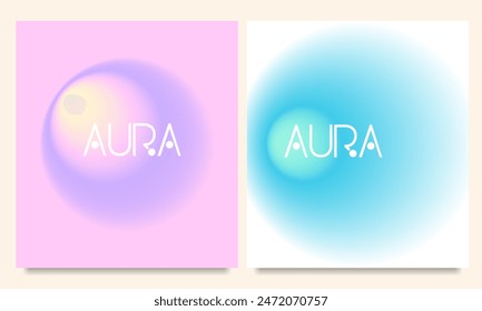 Abstract gradient aura backgrounds with holographic, iridescent round shapes and vibrant, fluid color blends. Perfect for covers, posters, flyers, and business cards