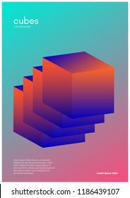 Abstract gradient background with 3D shape. Minimalist vector template.