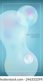 Abstract gradient background with bionic smooth lines, soap bubbles. Rainbow iridescent balls on gradient Blue background. Holographic vector pastel colour print, banner, card. Vertical composition.