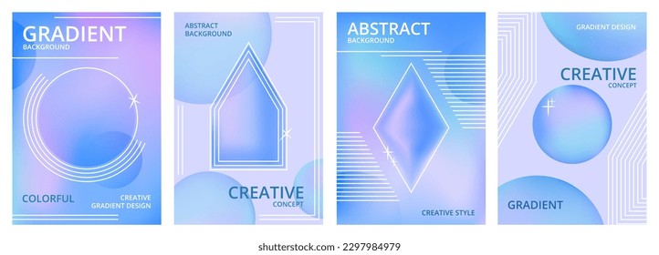 Abstract gradient background. Circle and blue pastel graphic, 3d liquid shapes, cute fluid covers, minimal color frames with geometric shapes. Card design. Vector current poster templates