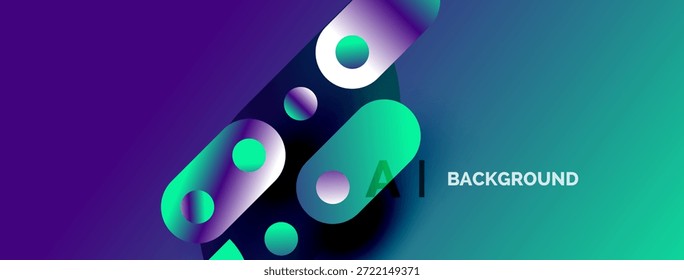 Fondo de gradiente Abstractas. Círculos, óvalos crean composición dinámica. Texto AI BACKGROUND presente. Los tonos púrpura y verde azulado dominan el diseño.