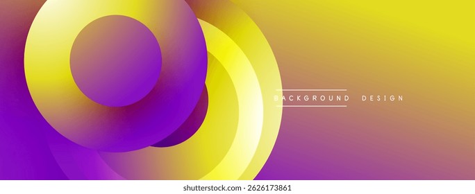 Abstract gradient background. Circles overlap, creating vibrant purple, yellow hues. Modern design element for digital projects.