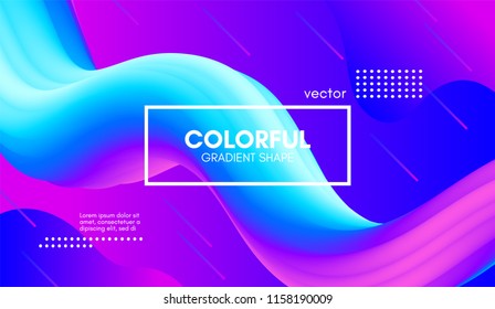 Abstract Gradient Background with Color Liquid Shape. 3d Vector Illustration. Modern Wave Flow Design. Trendy Vibrant Gradient for Presentation, Poster, Brochure. Wavy Template with Gradient Elements.