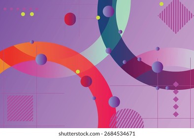 Fundo de gradiente abstrato com círculos , formas e pontos coloridos. Ilustração vetorial para seu design. Eps10	