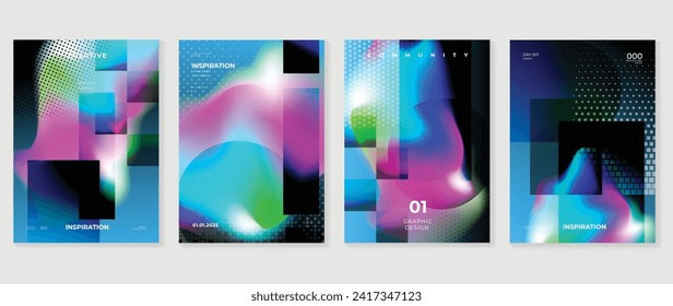 Abstract gradient background cover vector. Modern digital wallpaper with vibrant color, pixel, halftone. Futuristic landing page illustration for branding, commercial, advertising, web, poster.