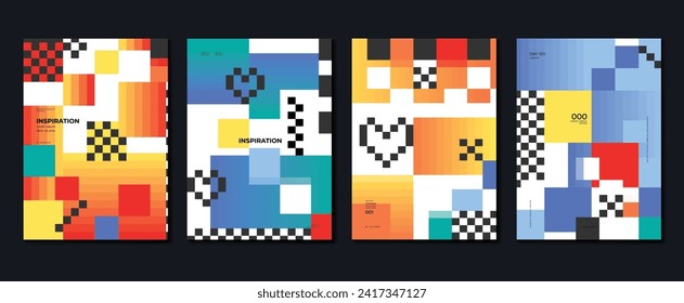 Abstract gradient background cover vector. Modern digital wallpaper with vibrant color, pixel, heart. Futuristic landing page illustration for branding, commercial, advertising, web, poster.