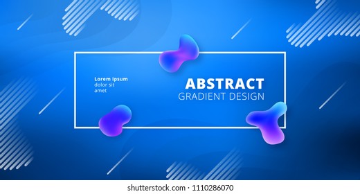 Abstract gradient background design - futuristic blue fluid style background with frame and abstract graphic elements