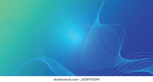 Fundo de gradiente abstrato com linhas fluidas e tonalidades azuis e verdes suaves