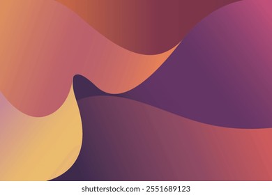 Abstract gradient background with flowing waves in warm tones of orange yellow and purple hues