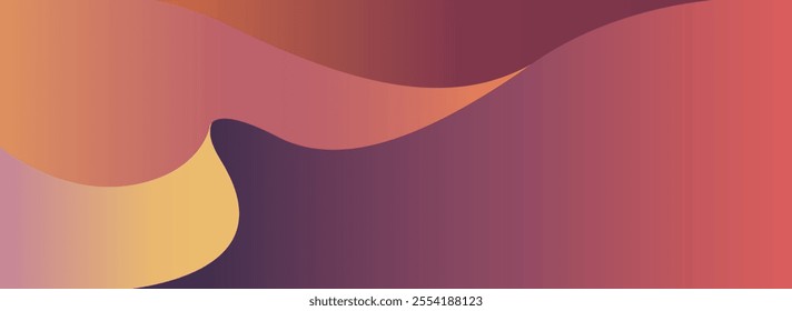 Abstract gradient background with flowing waves in warm tones of orange yellow and purple hues