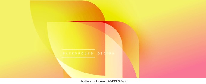 Abstract gradient background. Fluid shapes overlap, creating warm color transitions. Design features yellow, orange, pink hues. Modern aesthetic.