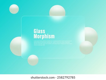 Abstract gradient background in glass morphism style. Translucent partition and levitating sphere.