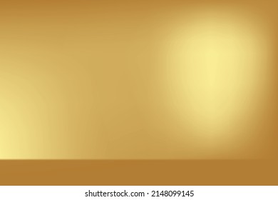 Abstract gradient background with gold color, spotlight, studio room pattern. Vector illustration.
