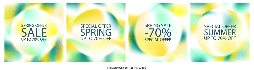 Abstract gradient background of green and lemon color noise. 3d organic sun garden light vector mesh. Blur button holographic gradation, fluid cloud sky texture. Eco poster soft liquid palette grain