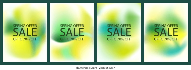 Abstract gradient background of green and yellow color noise. 3d organic sun garden light vector mesh. Blur button holographic gradation, fluid cloud sky texture. Eco poster soft liquid palette grain