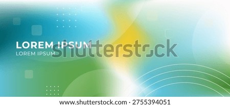 Abstract gradient background in green, yellow, blue colors and transparent geometric shapes. Light smooth transitions with minimal modern aesthetic. Clean backdrop for banners, digital design