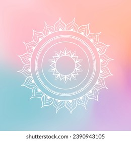 Abstract gradient background with hand-drawn white mandala, square vector illustration