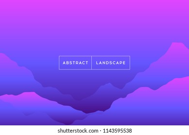 Abstract gradient background landscape. Vector illustration of beautiful mountain terrain. Modern cover template. Mystic blue and violet colors.
