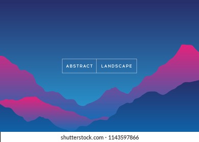 Abstract gradient background landscape. Vector illustration of beautiful mystery sunset mountain terrain. Modern cover template.