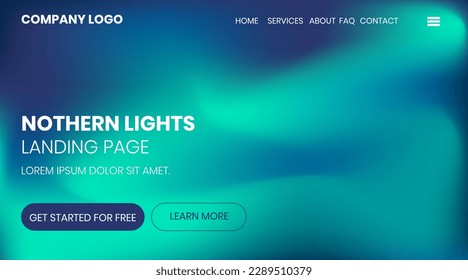 Abstract gradient background, Minimal modern design, Northern lights  landing page template, Aurora Borealis sky