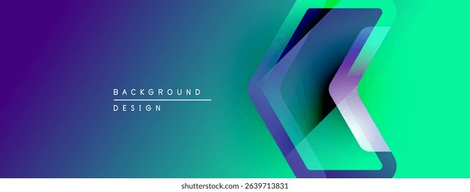 Abstract gradient background. Modern design features layered shapes, vibrant colors, purple to green transition. Minimalist aesthetic.